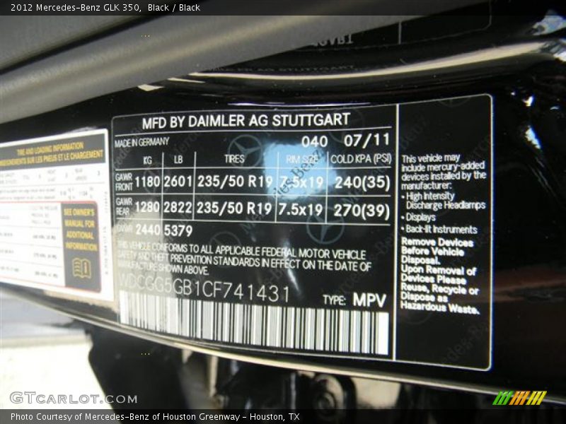 Black / Black 2012 Mercedes-Benz GLK 350