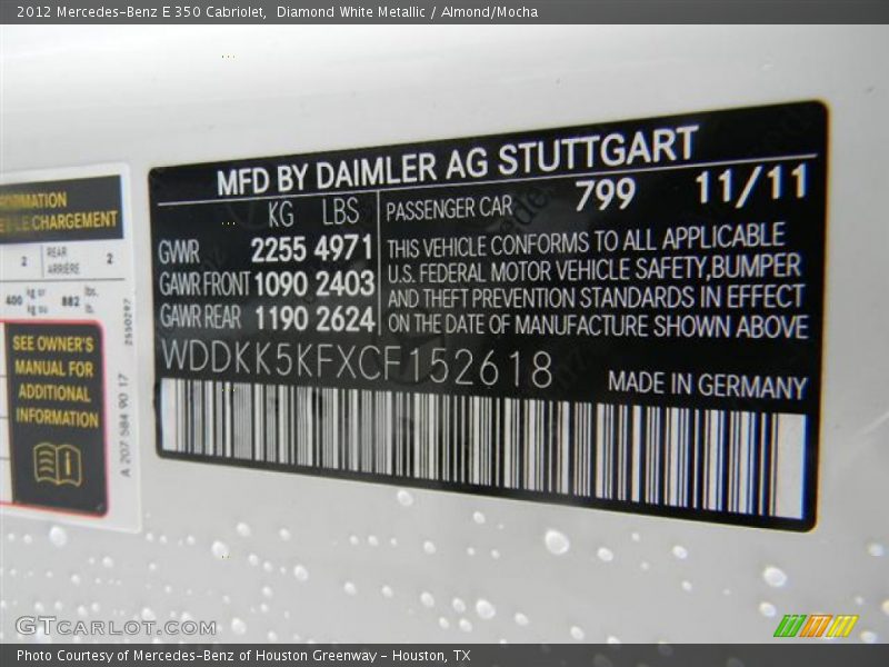 Diamond White Metallic / Almond/Mocha 2012 Mercedes-Benz E 350 Cabriolet