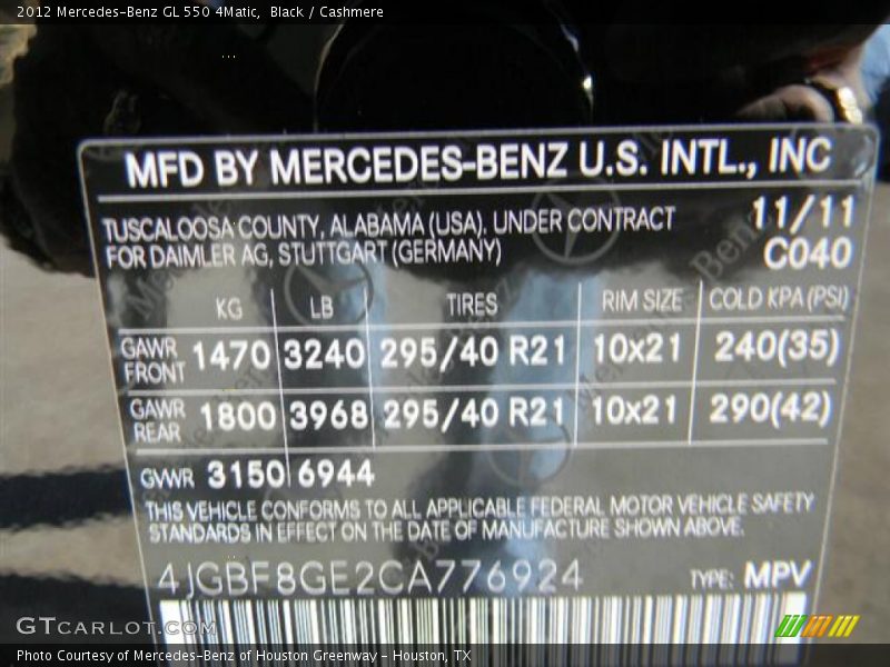 Black / Cashmere 2012 Mercedes-Benz GL 550 4Matic