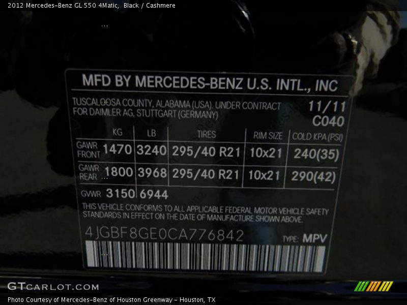 Black / Cashmere 2012 Mercedes-Benz GL 550 4Matic