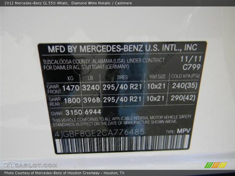 Diamond White Metallic / Cashmere 2012 Mercedes-Benz GL 550 4Matic