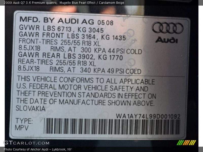Mugello Blue Pearl Effect / Cardamom Beige 2009 Audi Q7 3.6 Premium quattro