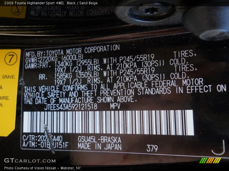 Black / Sand Beige 2009 Toyota Highlander Sport 4WD