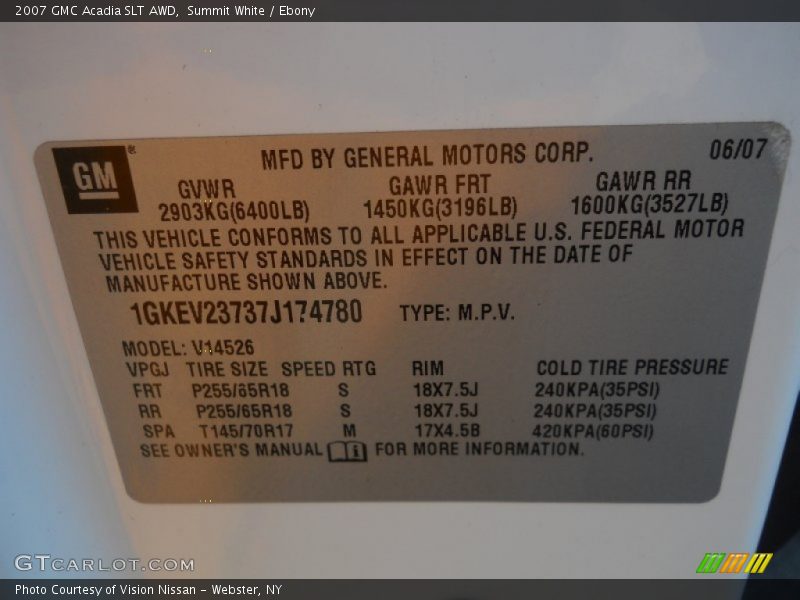 Summit White / Ebony 2007 GMC Acadia SLT AWD