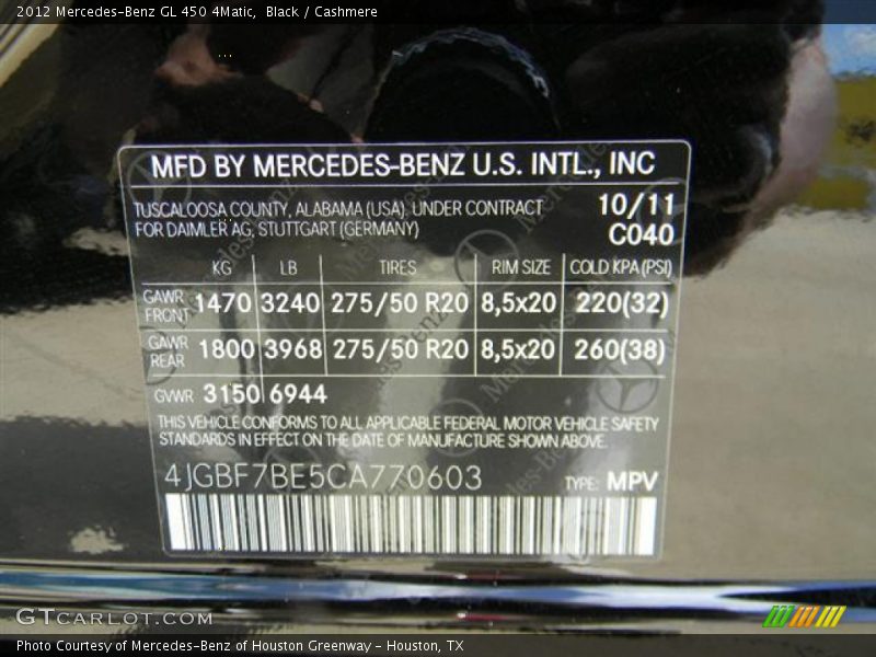 Black / Cashmere 2012 Mercedes-Benz GL 450 4Matic