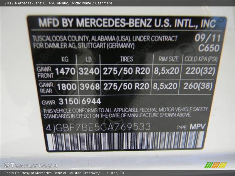 Arctic White / Cashmere 2012 Mercedes-Benz GL 450 4Matic