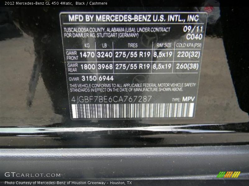 Black / Cashmere 2012 Mercedes-Benz GL 450 4Matic