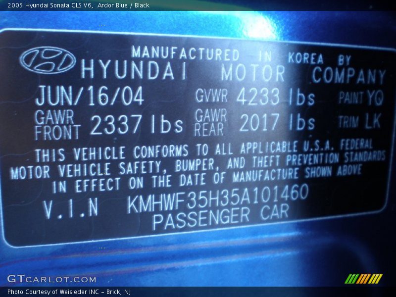 Ardor Blue / Black 2005 Hyundai Sonata GLS V6