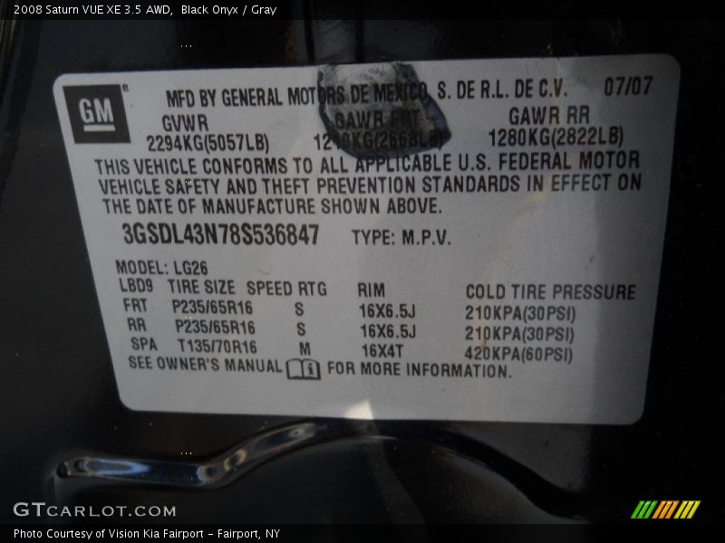 Black Onyx / Gray 2008 Saturn VUE XE 3.5 AWD