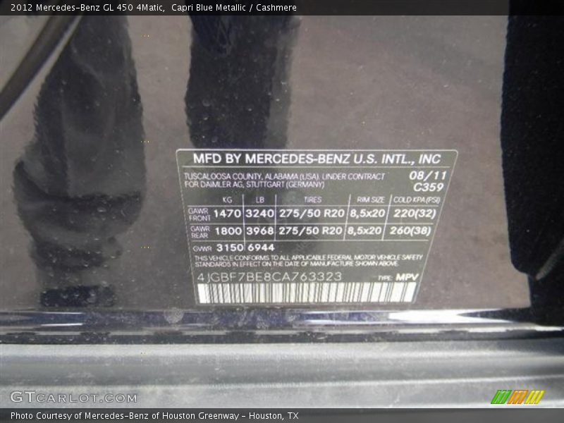 Capri Blue Metallic / Cashmere 2012 Mercedes-Benz GL 450 4Matic