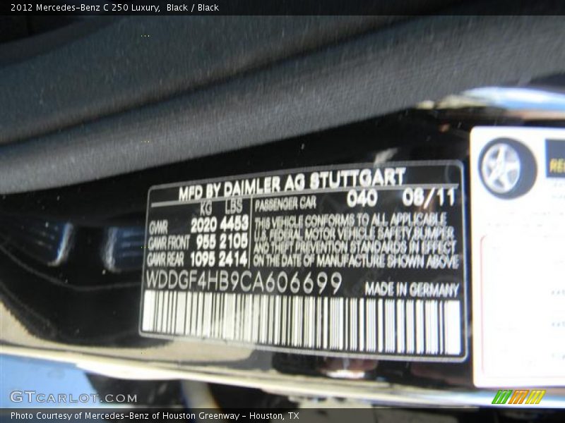 Black / Black 2012 Mercedes-Benz C 250 Luxury