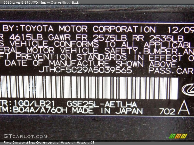 Smoky Granite Mica / Black 2010 Lexus IS 250 AWD