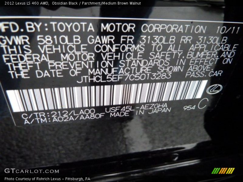 Obsidian Black / Parchment/Medium Brown Walnut 2012 Lexus LS 460 AWD