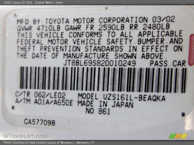 Crystal White / Ivory 2002 Lexus GS 430