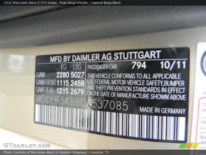 Pearl Beige Metallic / Natural Beige/Black 2012 Mercedes-Benz E 350 Sedan