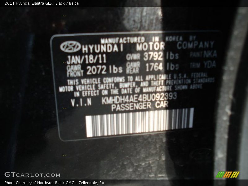 Black / Beige 2011 Hyundai Elantra GLS