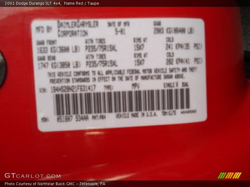 Flame Red / Taupe 2001 Dodge Durango SLT 4x4