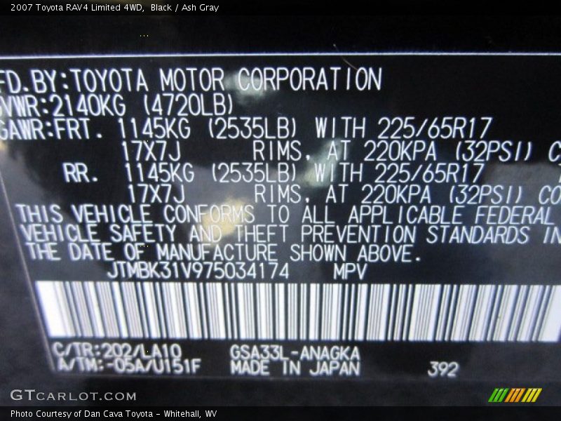 Black / Ash Gray 2007 Toyota RAV4 Limited 4WD
