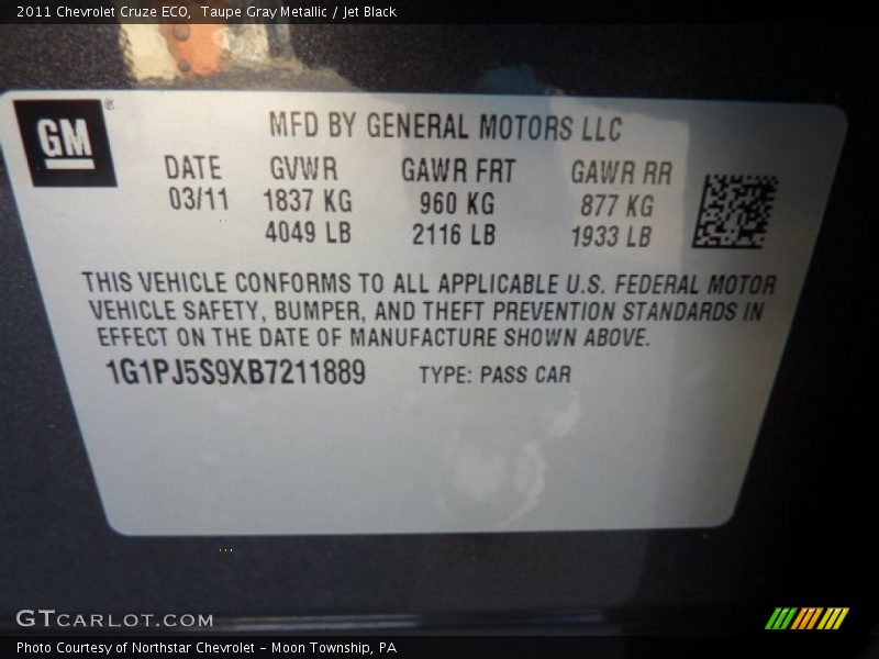 Taupe Gray Metallic / Jet Black 2011 Chevrolet Cruze ECO