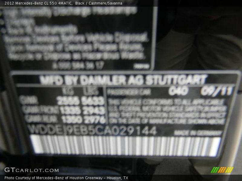 Black / Cashmere/Savanna 2012 Mercedes-Benz CL 550 4MATIC