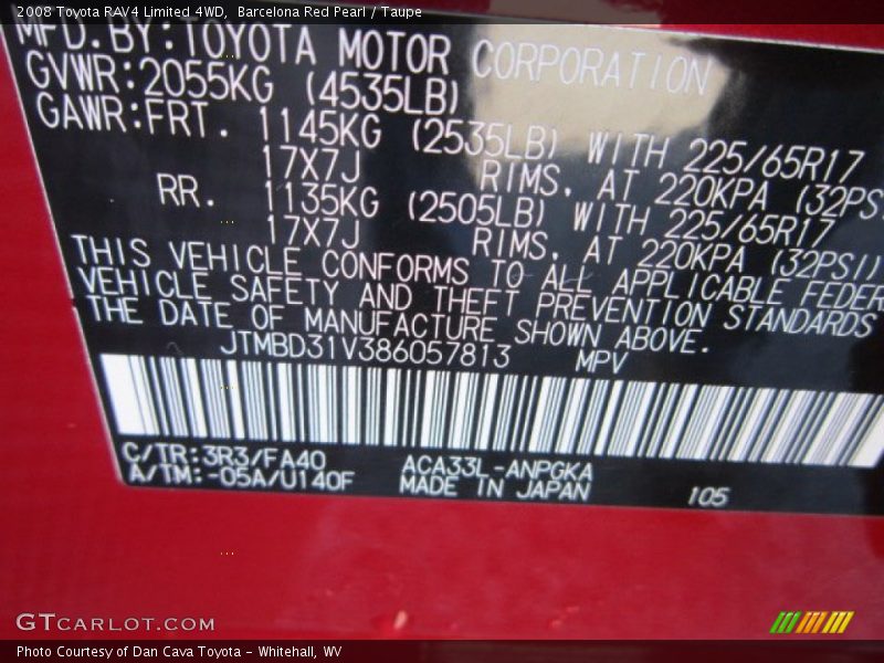 Barcelona Red Pearl / Taupe 2008 Toyota RAV4 Limited 4WD