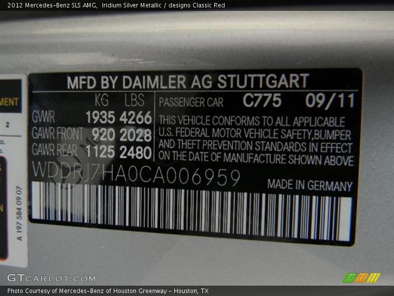 2012 SLS AMG Iridium Silver Metallic Color Code 775