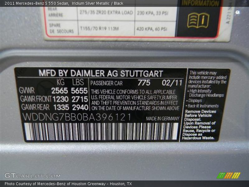 Iridium Silver Metallic / Black 2011 Mercedes-Benz S 550 Sedan