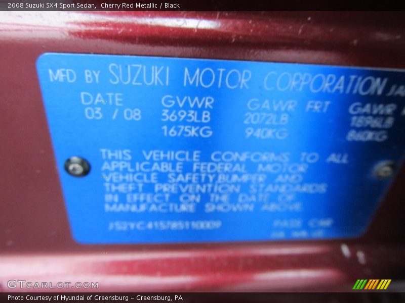 Cherry Red Metallic / Black 2008 Suzuki SX4 Sport Sedan