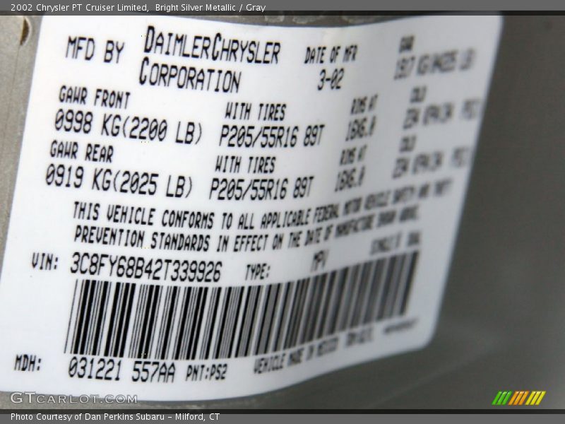 Bright Silver Metallic / Gray 2002 Chrysler PT Cruiser Limited