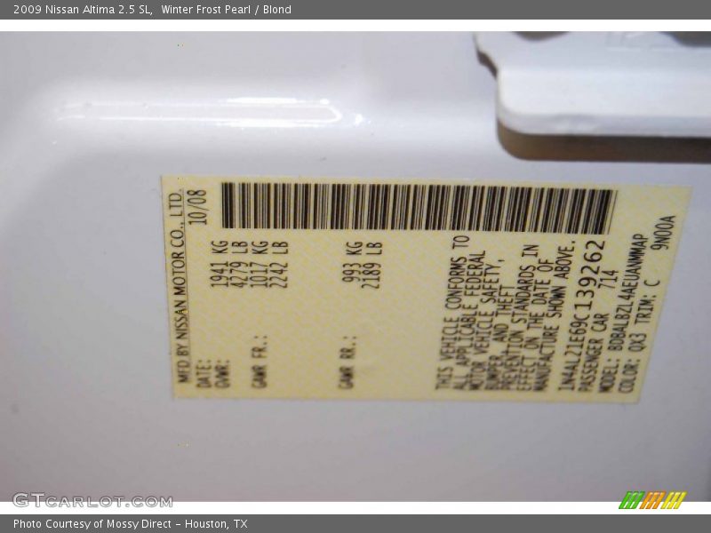 Winter Frost Pearl / Blond 2009 Nissan Altima 2.5 SL