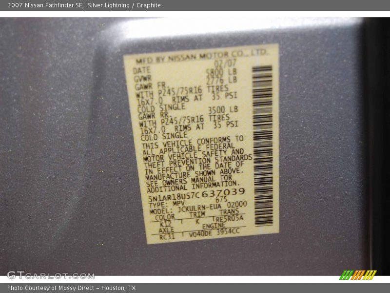 Silver Lightning / Graphite 2007 Nissan Pathfinder SE