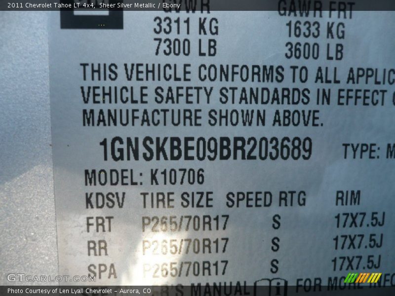 Sheer Silver Metallic / Ebony 2011 Chevrolet Tahoe LT 4x4