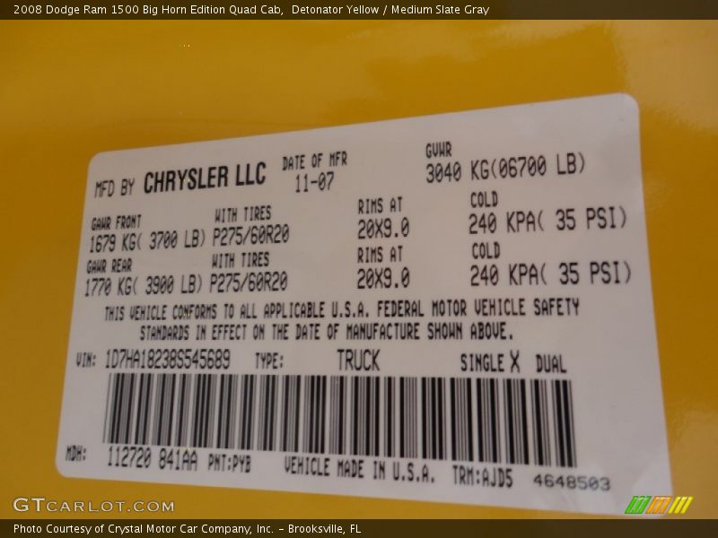 Detonator Yellow / Medium Slate Gray 2008 Dodge Ram 1500 Big Horn Edition Quad Cab