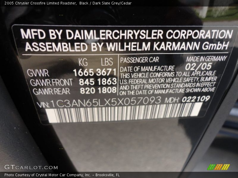 Black / Dark Slate Grey/Cedar 2005 Chrysler Crossfire Limited Roadster