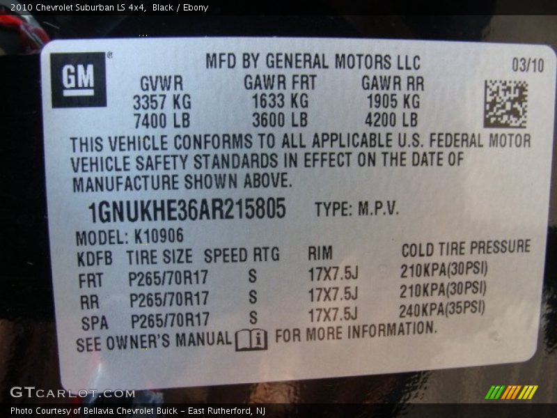 Black / Ebony 2010 Chevrolet Suburban LS 4x4