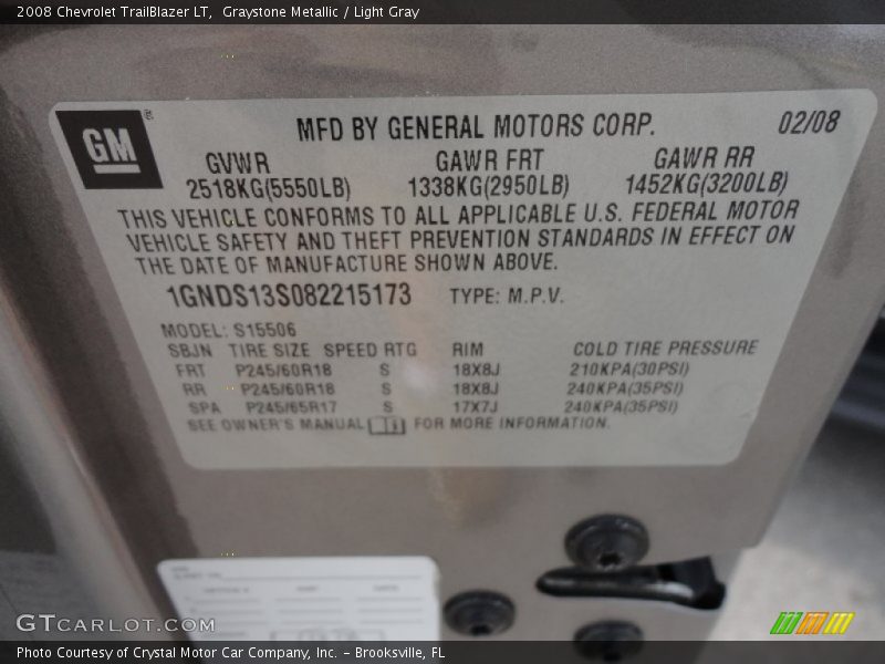 Graystone Metallic / Light Gray 2008 Chevrolet TrailBlazer LT