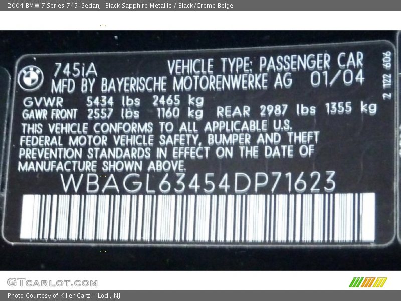 Black Sapphire Metallic / Black/Creme Beige 2004 BMW 7 Series 745i Sedan