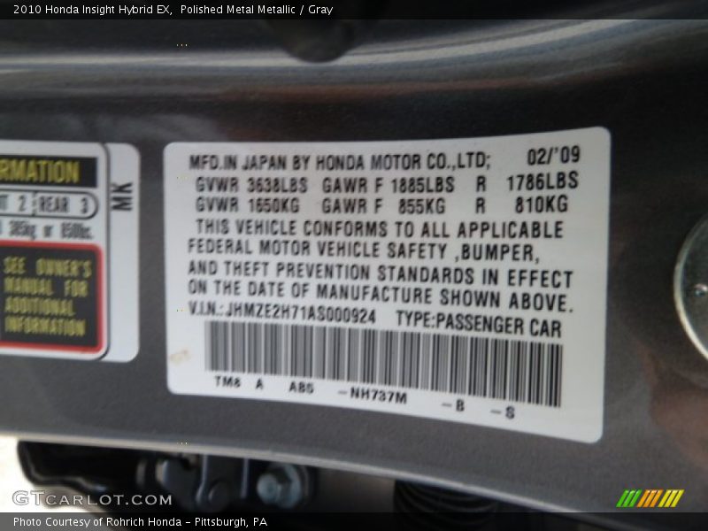 Polished Metal Metallic / Gray 2010 Honda Insight Hybrid EX
