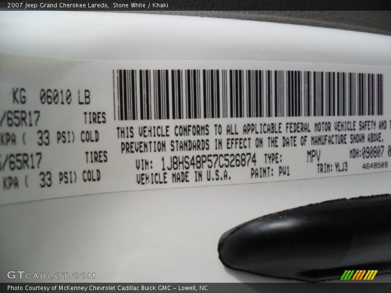 Stone White / Khaki 2007 Jeep Grand Cherokee Laredo