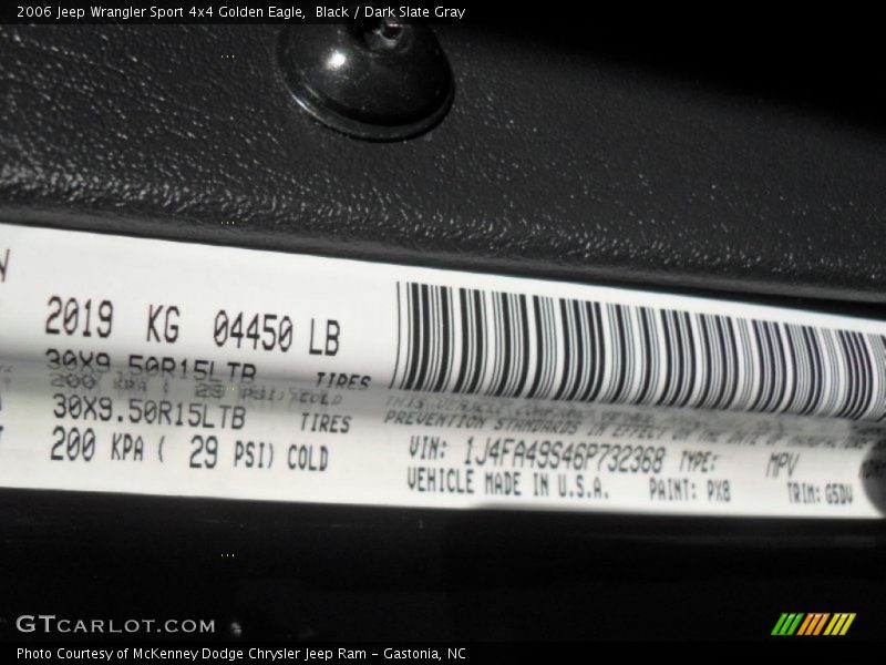Black / Dark Slate Gray 2006 Jeep Wrangler Sport 4x4 Golden Eagle
