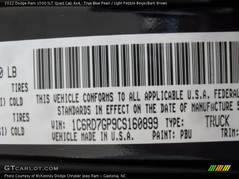 True Blue Pearl / Light Pebble Beige/Bark Brown 2012 Dodge Ram 1500 SLT Quad Cab 4x4