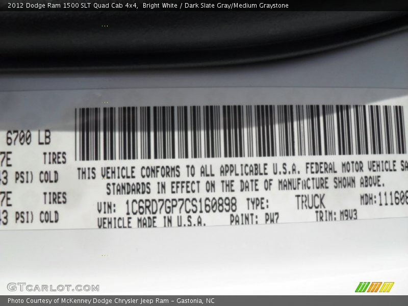 Bright White / Dark Slate Gray/Medium Graystone 2012 Dodge Ram 1500 SLT Quad Cab 4x4