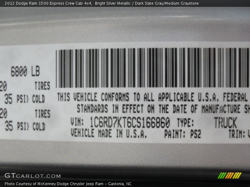 Bright Silver Metallic / Dark Slate Gray/Medium Graystone 2012 Dodge Ram 1500 Express Crew Cab 4x4
