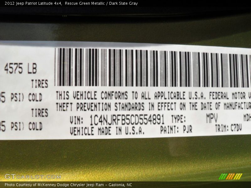 2012 Patriot Latitude 4x4 Rescue Green Metallic Color Code PJR