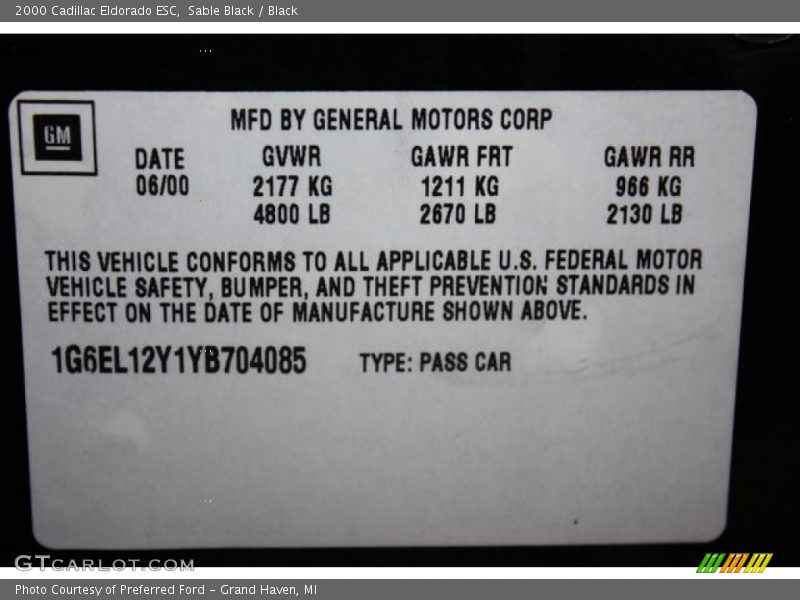 Sable Black / Black 2000 Cadillac Eldorado ESC