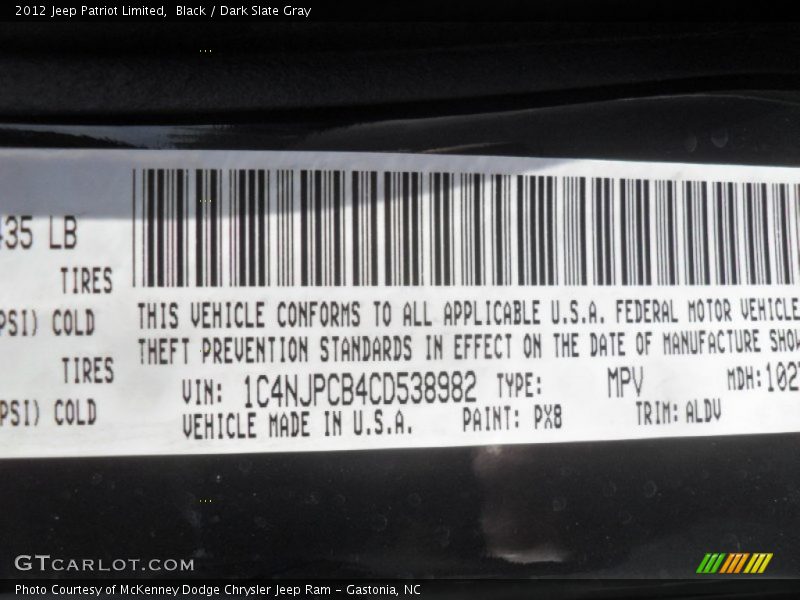 2012 Patriot Limited Black Color Code PX8