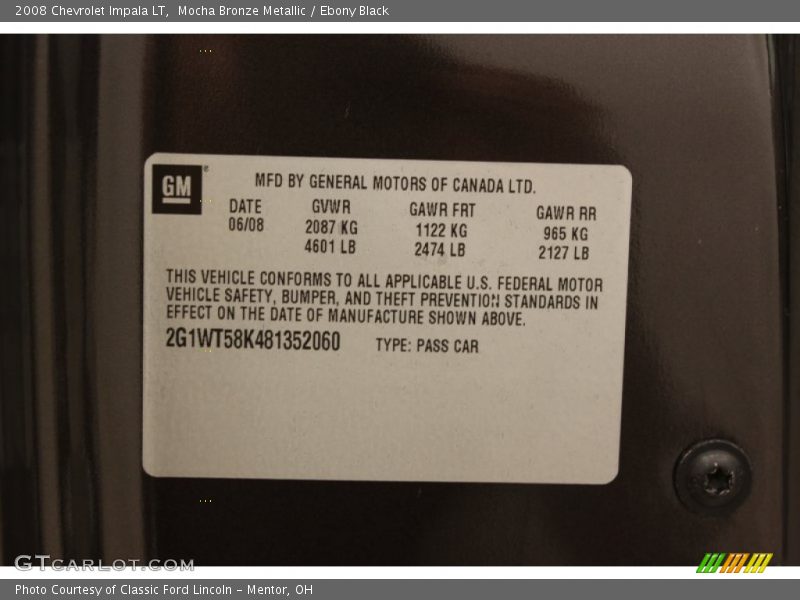 Mocha Bronze Metallic / Ebony Black 2008 Chevrolet Impala LT