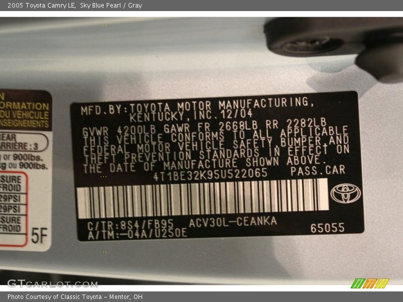 Sky Blue Pearl / Gray 2005 Toyota Camry LE