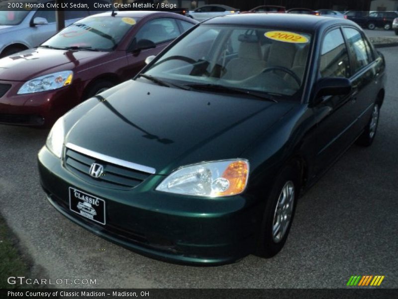 Clover Green Metallic / Beige 2002 Honda Civic LX Sedan