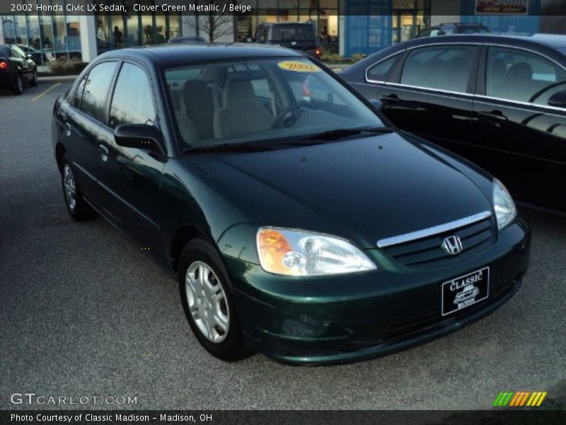 Clover Green Metallic / Beige 2002 Honda Civic LX Sedan